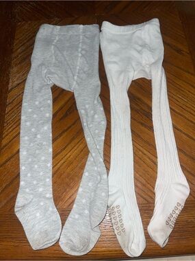 The Children's Place Gray Polka Dot & Cream Ribbed Non-Slip Tights
